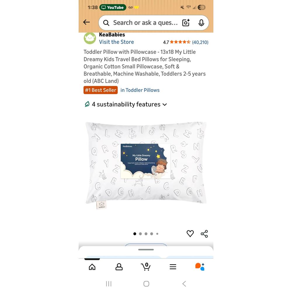 KeaBabies Toddler My Little Dreamy Pillow with pillowcase &  - 18 x 13 pillow